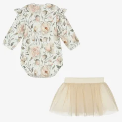 Girls Gold Cotton Skirt Set