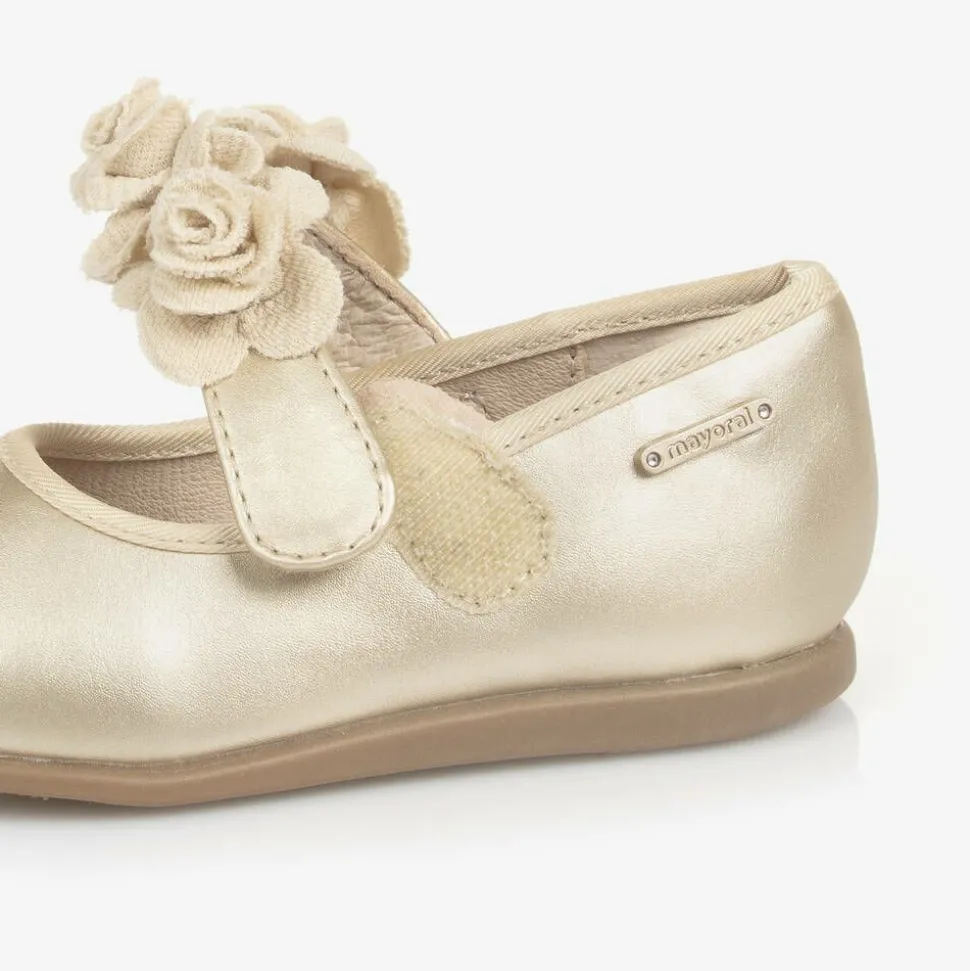 Girls Gold Floral Bar Shoe
