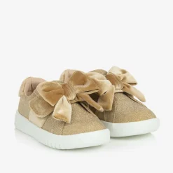 Girls Gold Glitter & Velour Trainers