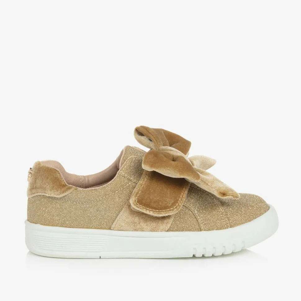 Girls Gold Glitter & Velour Trainers