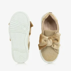Girls Gold Glitter & Velour Trainers