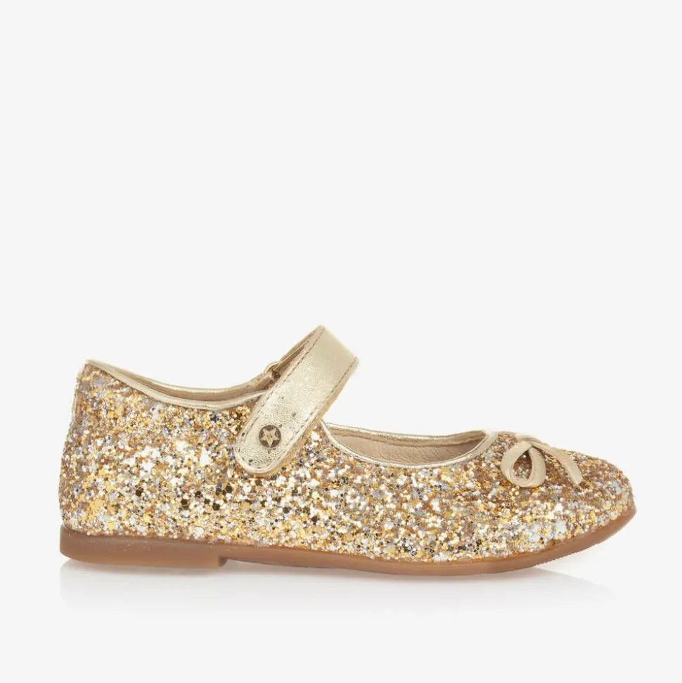 Girls Gold Glitter Ballerina Pumps