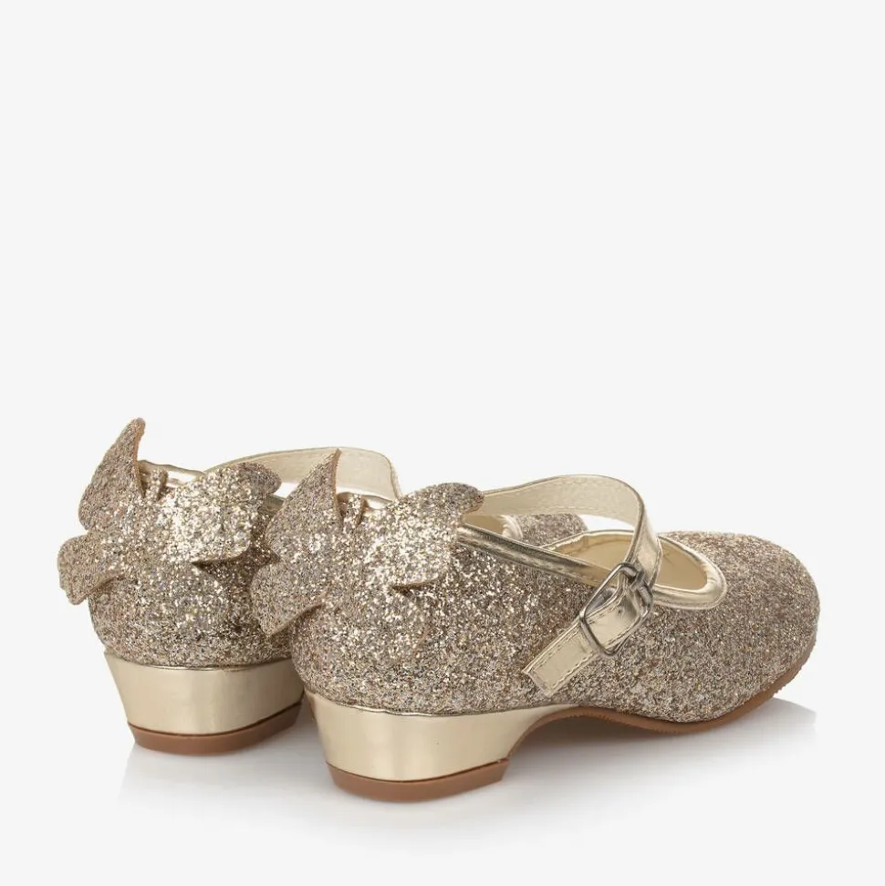 Girls Gold Glitter Butterfly Shoes
