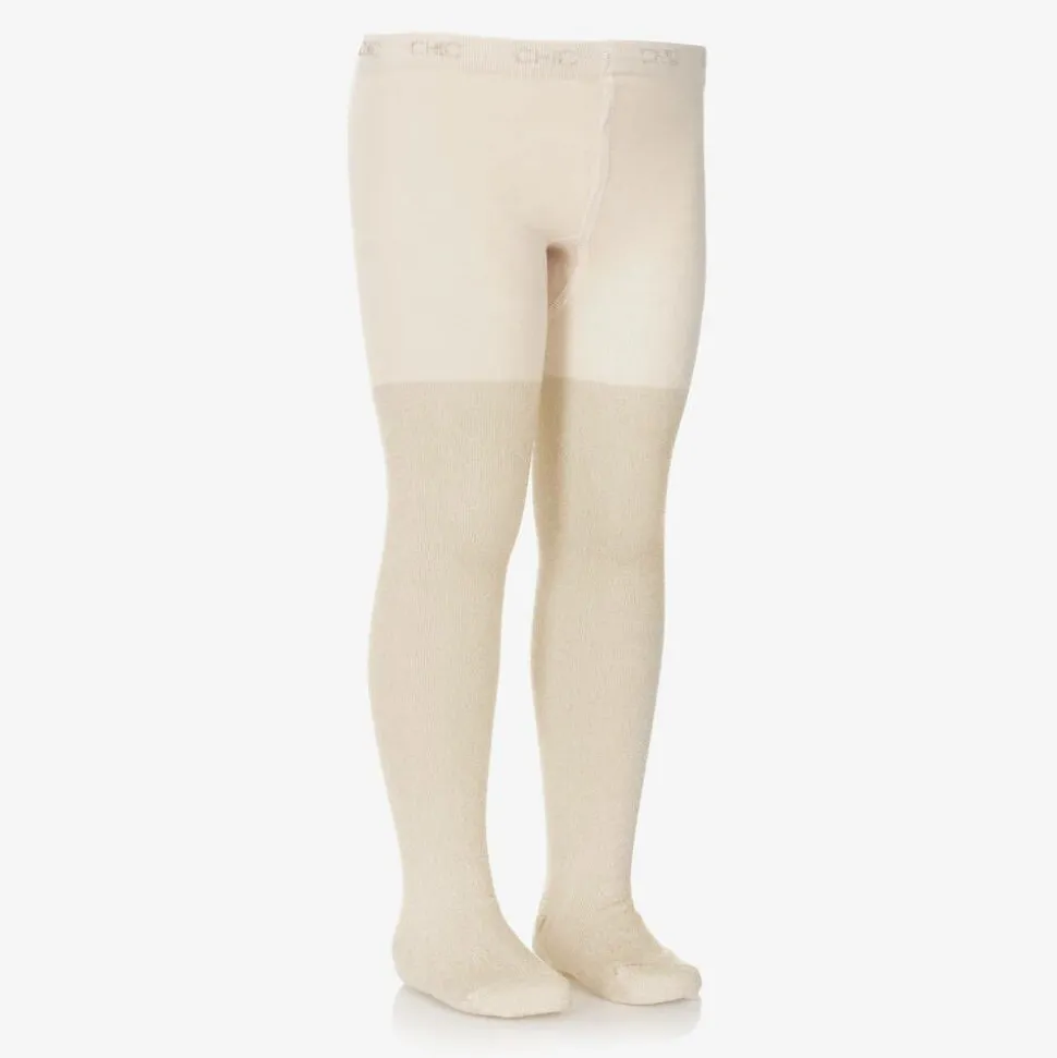 Girls Gold Glitter Cotton Tights
