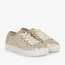 Girls Gold Glitter Lace-Up Trainers