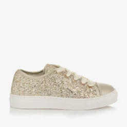 Girls Gold Glitter Lace-Up Trainers