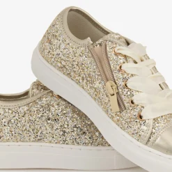 Girls Gold Glitter Lace-Up Trainers