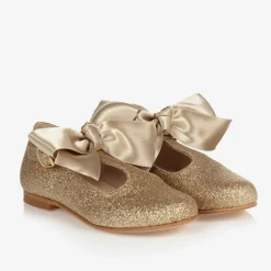 Girls Gold Glitter T-Bar Shoes