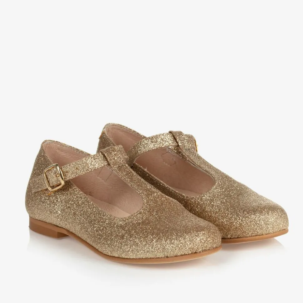Girls Gold Glitter T-Bar Shoes