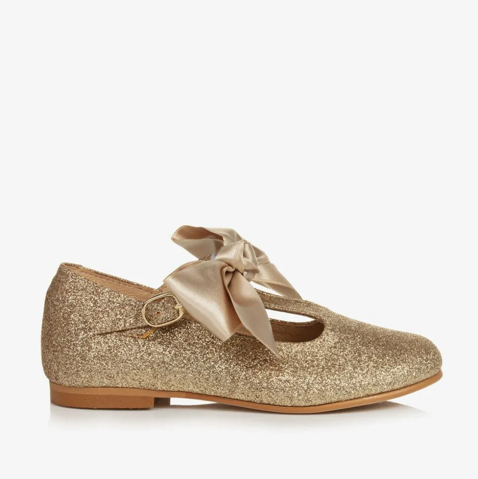 Girls Gold Glitter T-Bar Shoes