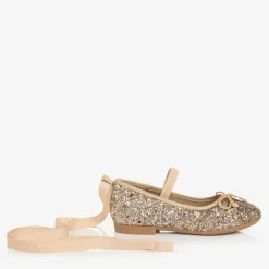 Girls Gold Glittery Ballerina Flats