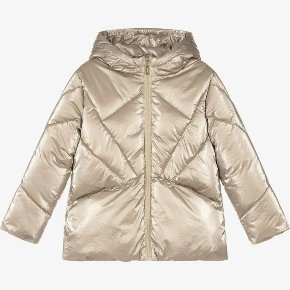 Girls Gold Hooded Puffer Jacket