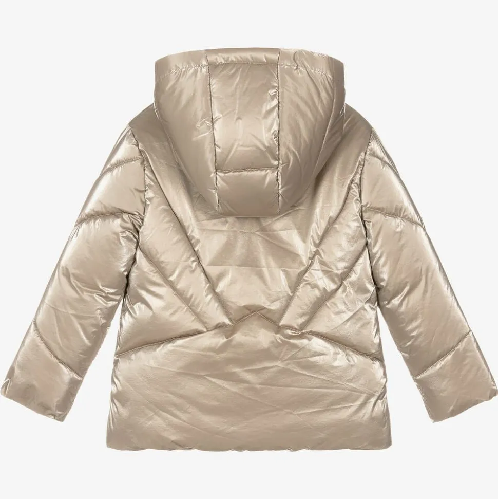 Girls Gold Hooded Puffer Jacket