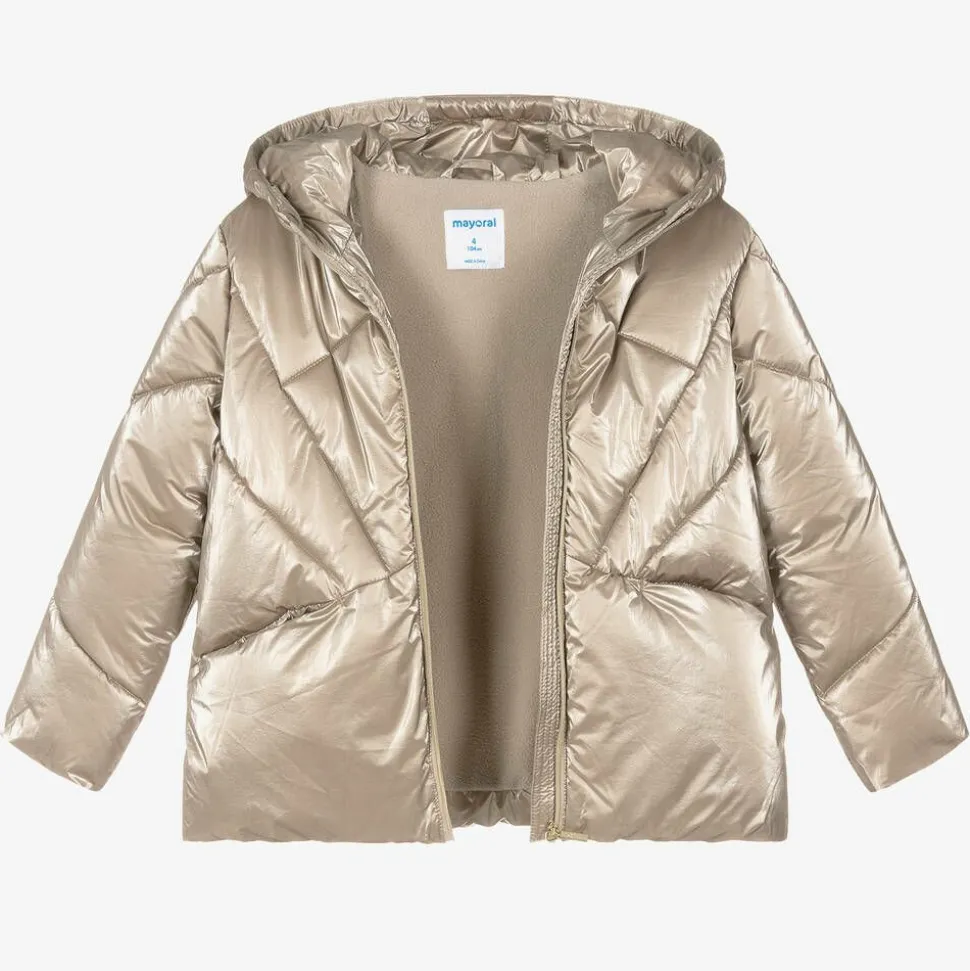 Girls Gold Hooded Puffer Jacket