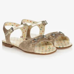 Girls Gold Horsebit Sandals