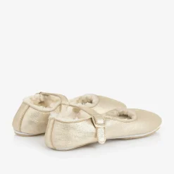 Girls Gold Leather Ballerina Shoes
