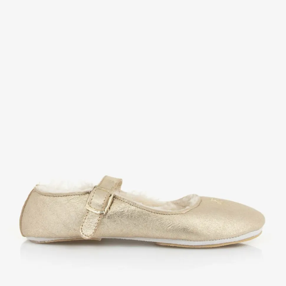 Girls Gold Leather Ballerina Shoes