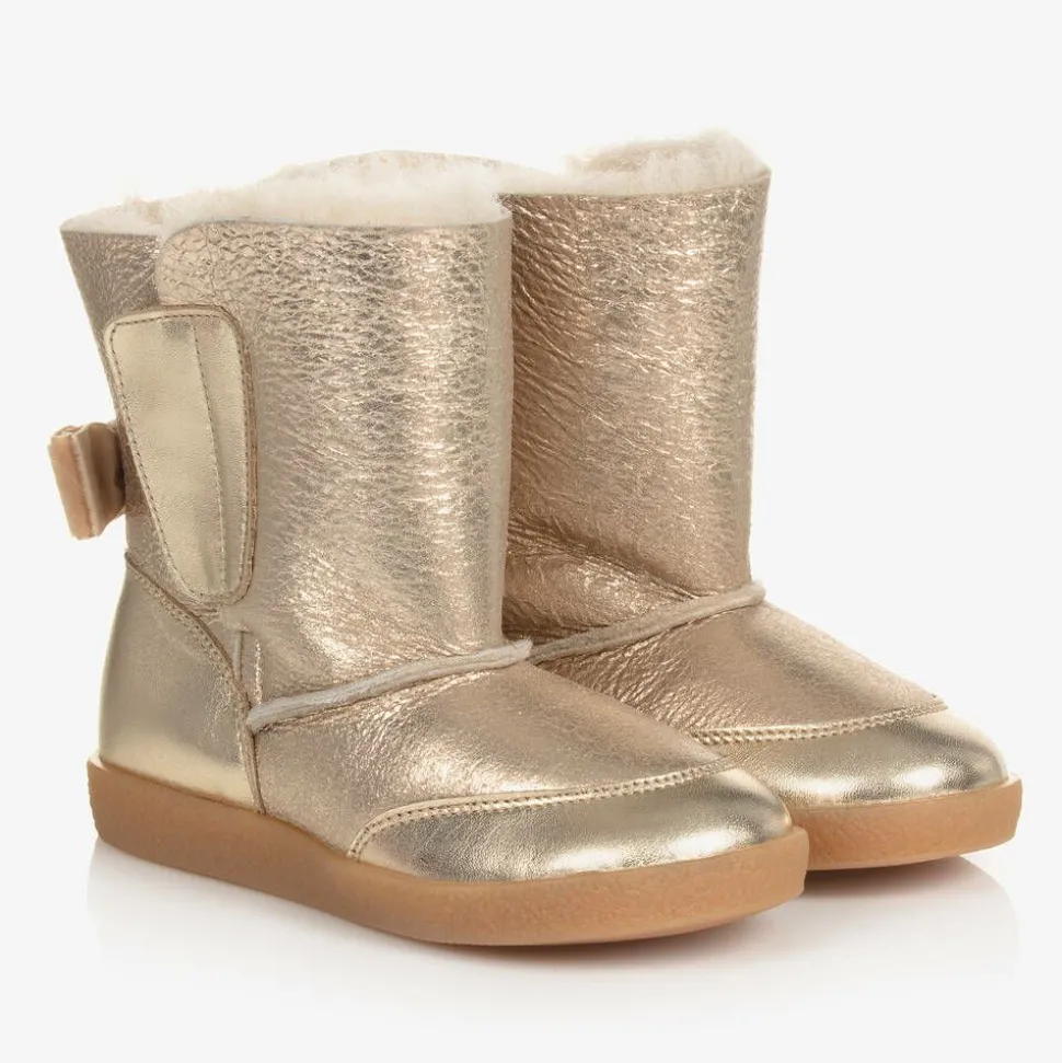 Girls Gold Leather Boots