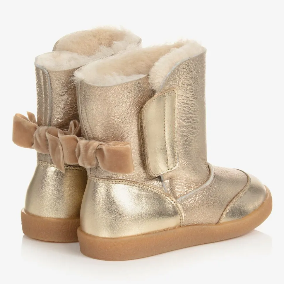 Girls Gold Leather Boots