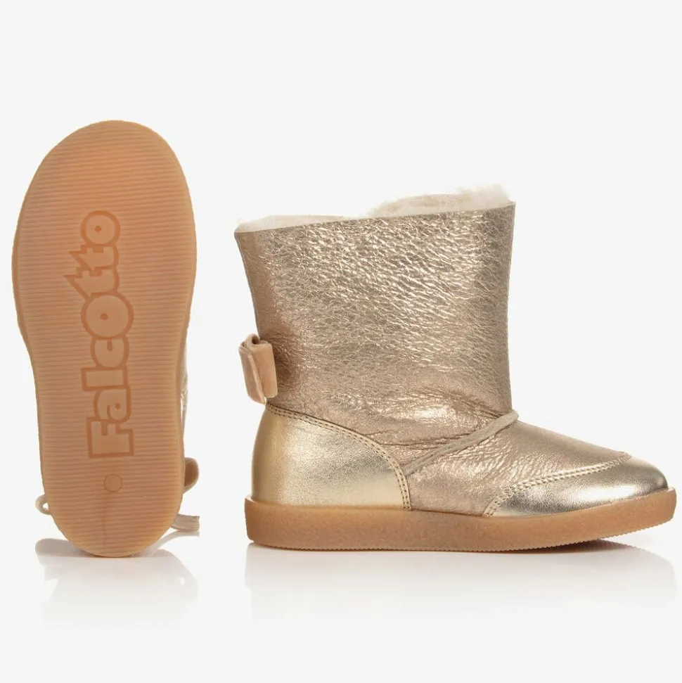 Girls Gold Leather Boots