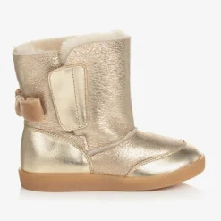 Girls Gold Leather Boots