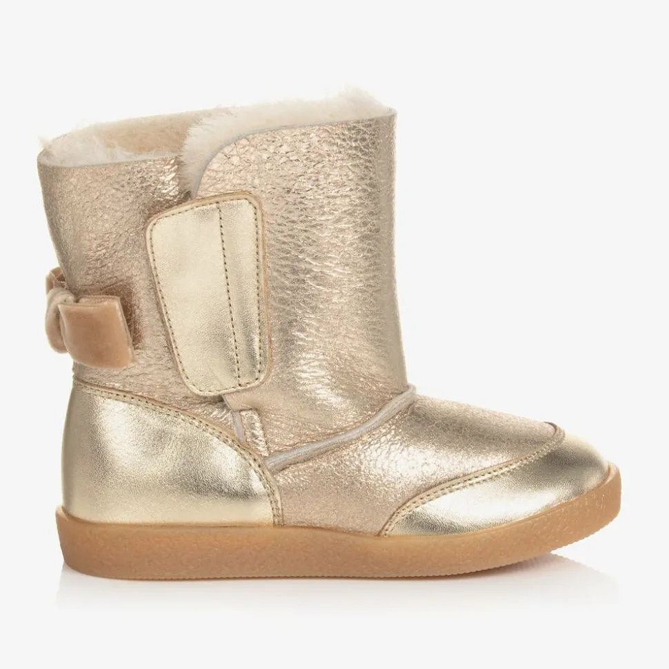 Girls Gold Leather Boots