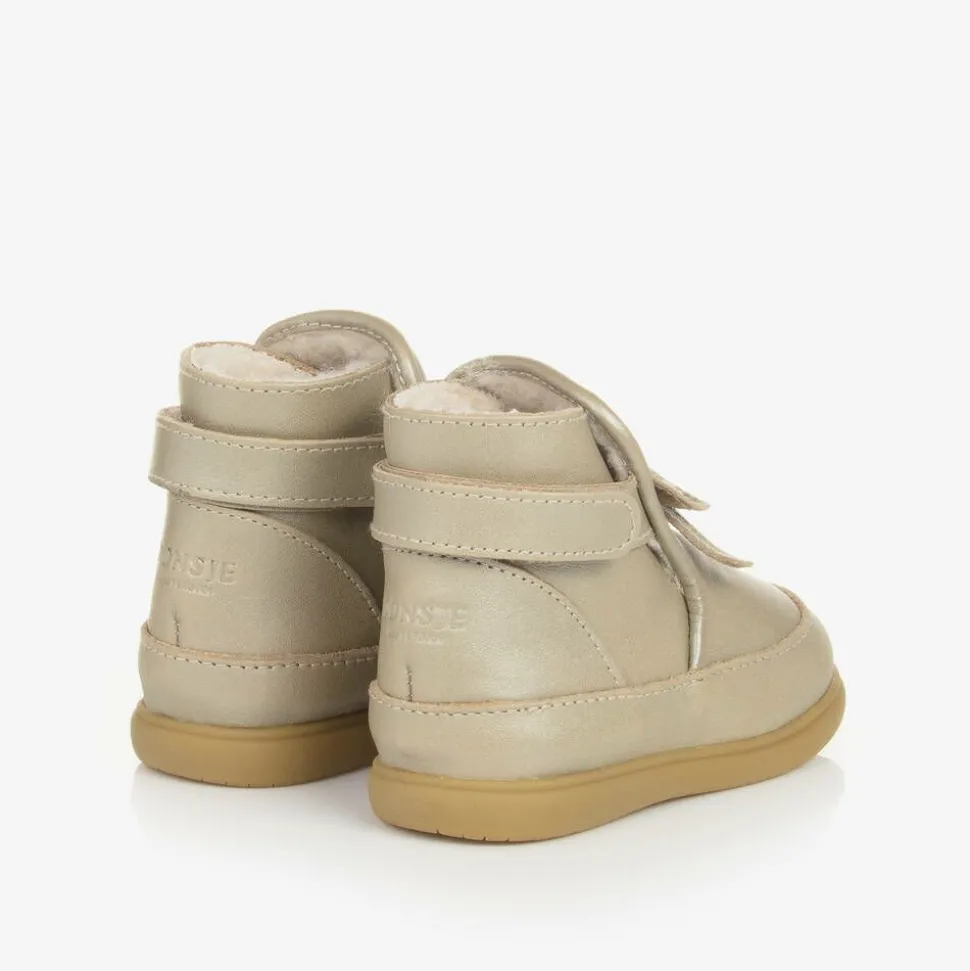 Girls Gold Leather Bow First Walker Boots