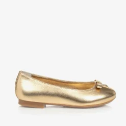 Girls Gold Leather DG Ballerina Pumps