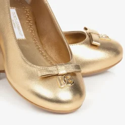 Girls Gold Leather DG Ballerina Pumps