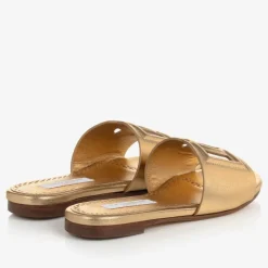 Girls Gold Leather DG Sliders