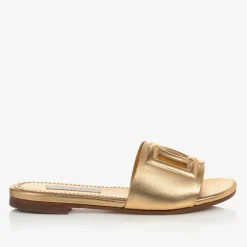 Girls Gold Leather DG Sliders