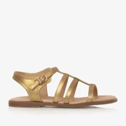 Girls Gold Leather Gladiator Sandals