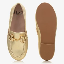 Girls Gold Leather Loafers