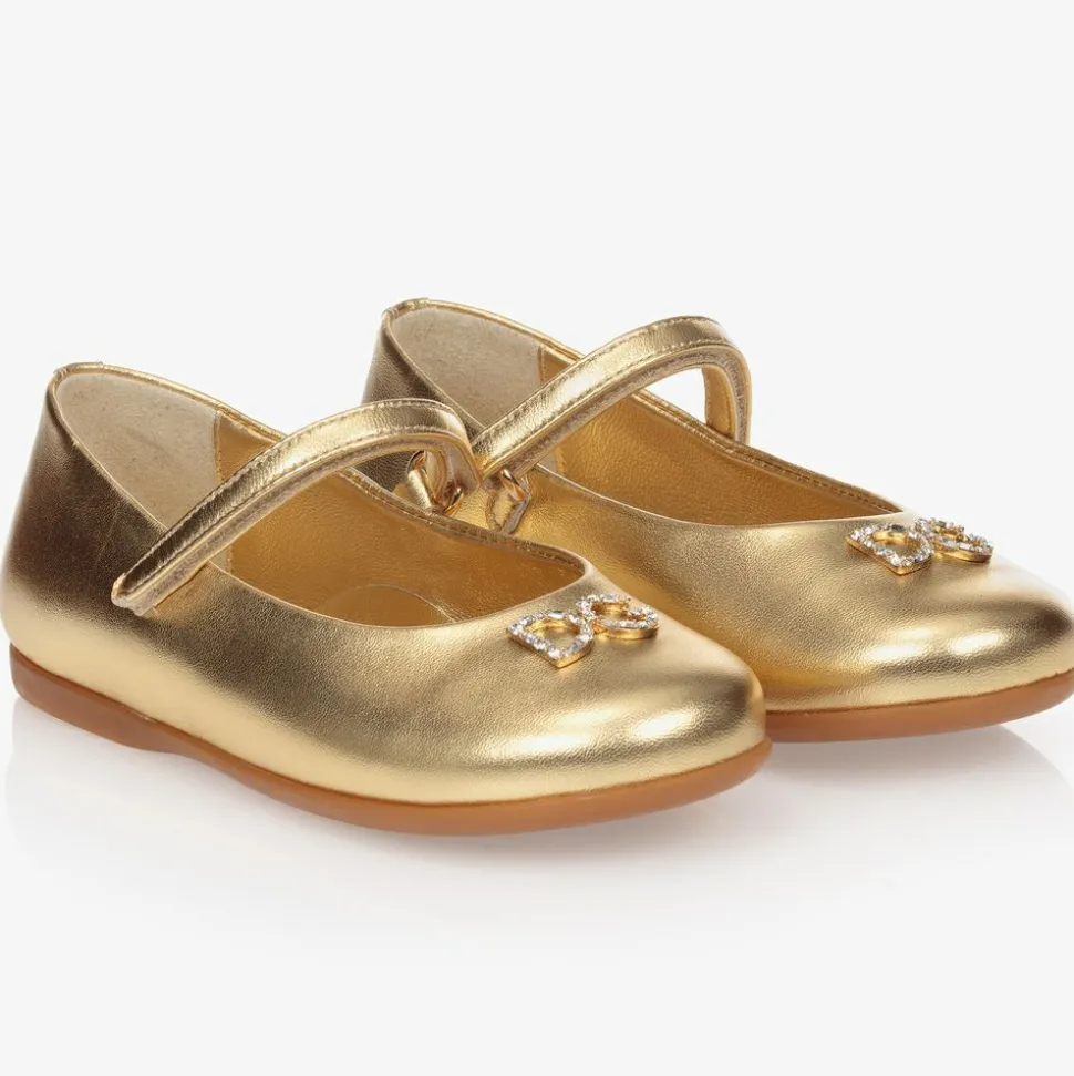 Girls Gold Leather Logo Shoes