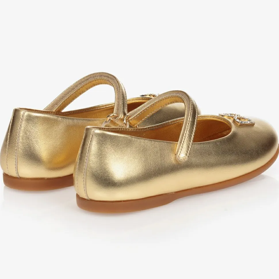 Girls Gold Leather Logo Shoes