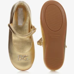 Girls Gold Leather Logo Shoes