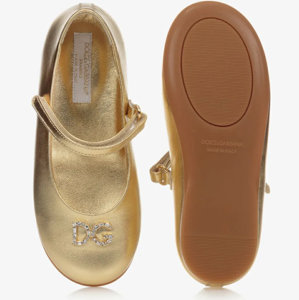 Girls Gold Leather Logo Shoes