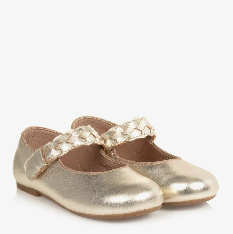 Girls Gold Leather Pumps