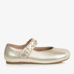 Girls Gold Leather Pumps