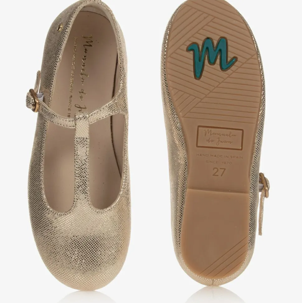 Girls Gold Leather Pumps