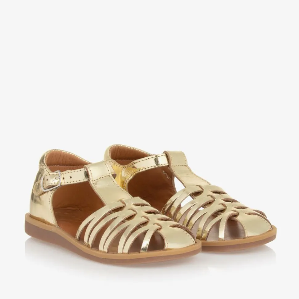 Girls Gold Leather Sandals