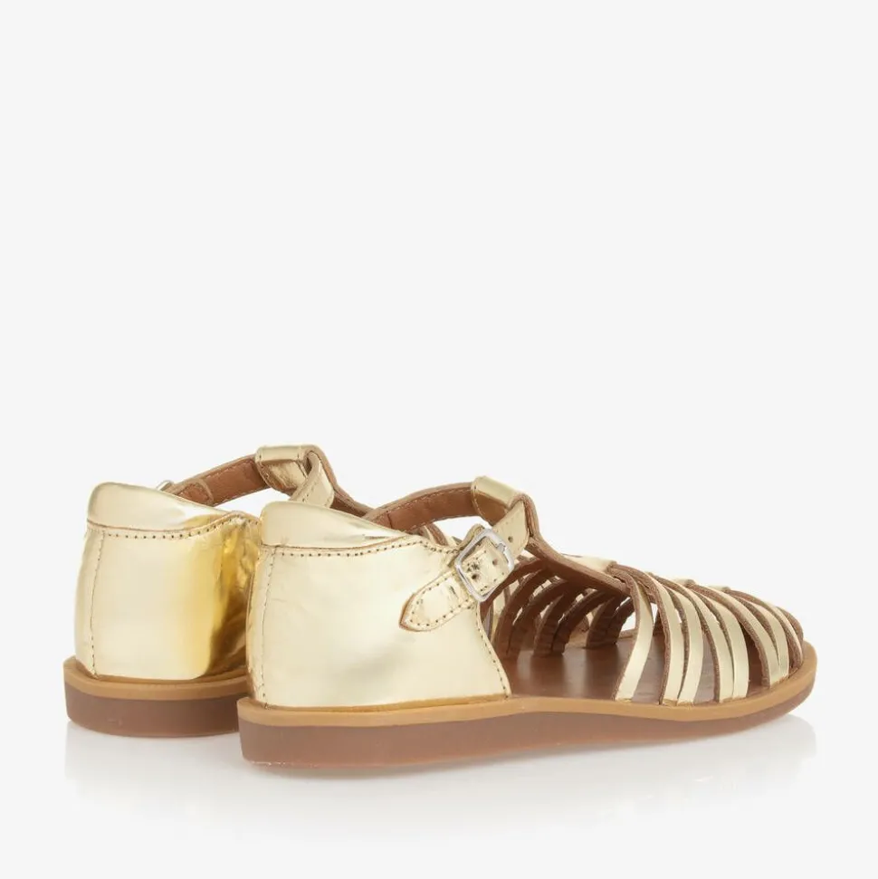 Girls Gold Leather Sandals