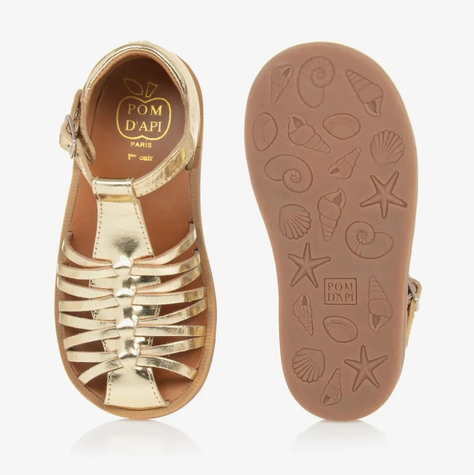 Girls Gold Leather Sandals