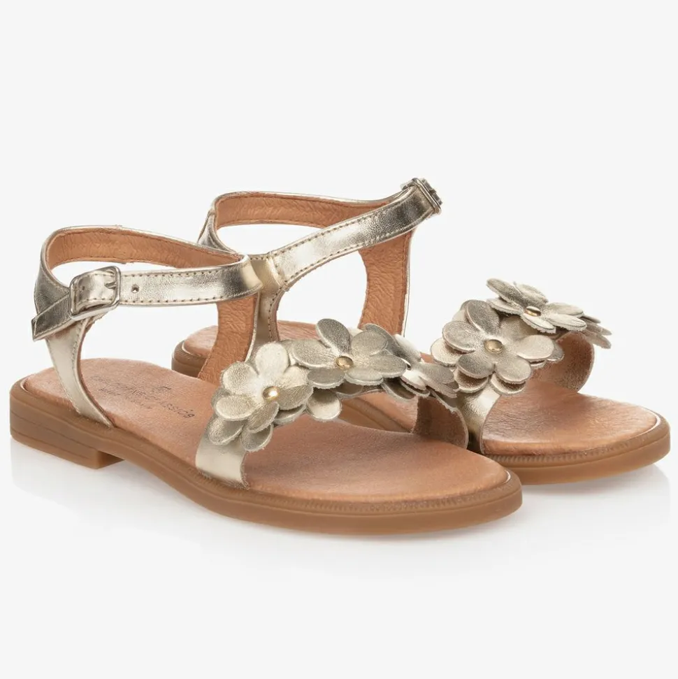 Girls Gold Leather Sandals