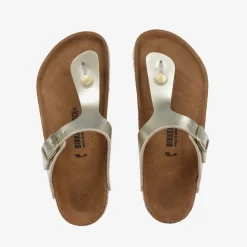 Girls Gold Leather T-Bar Flip-Flops