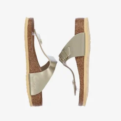 Girls Gold Leather T-Bar Flip-Flops