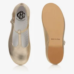 Girls Gold Leather T-Bar Shoes