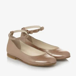 Girls Gold Patent Leather Ballerina Shoes