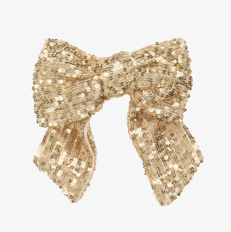 Girls Gold Sequin Tulle Bow Hair Clip (14cm)