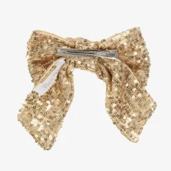 Girls Gold Sequin Tulle Bow Hair Clip (14cm)